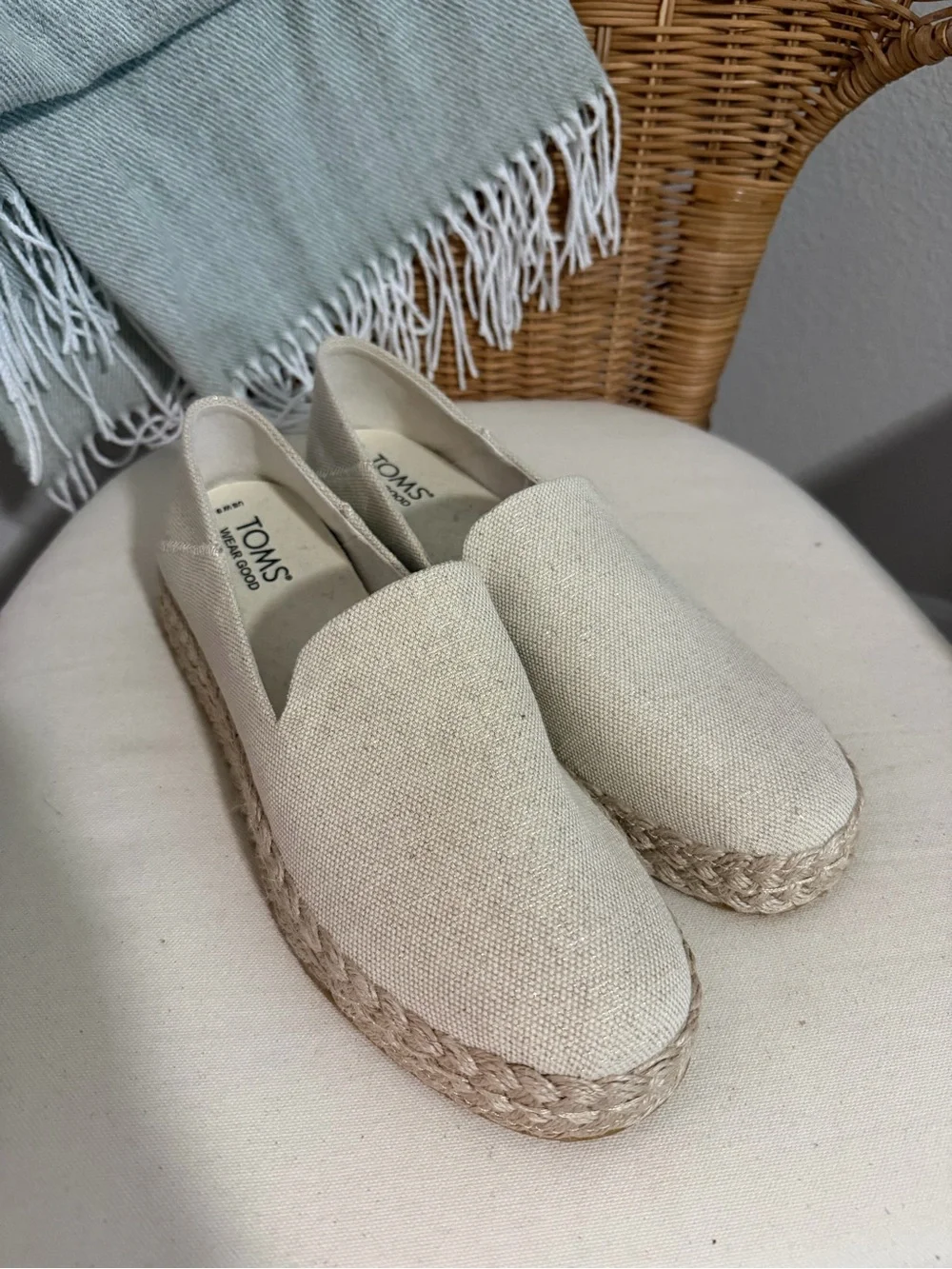 TOMS Natural Beige Espadrille Platform Slip-Ons